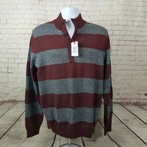 IZOD Saltwater 1/4 Button Striped Sweater L NWT